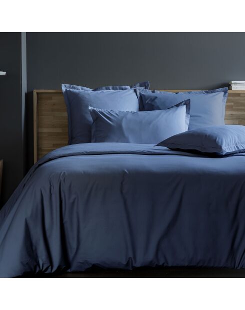 Housse de couette 100% satin de coton bleu jean