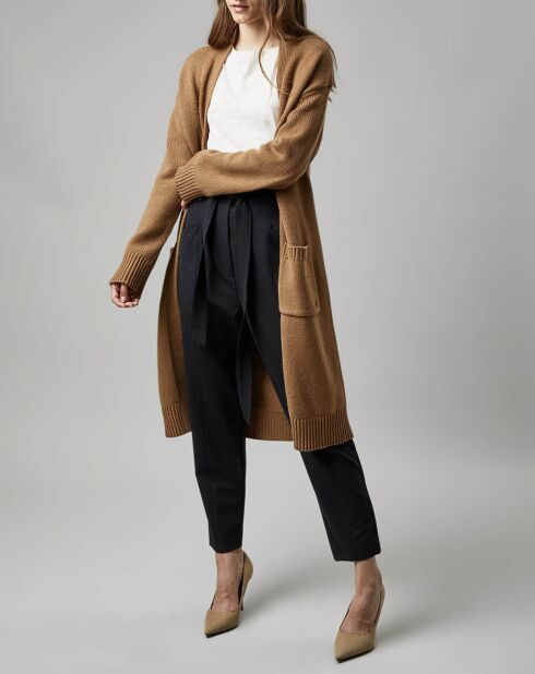 Gilet long à capuche en Laine mélangée  camel