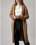Gilet long à capuche en Laine mélangée  camel