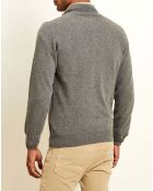 Pull 100% Cachemire col camionneur gris foncé/sable