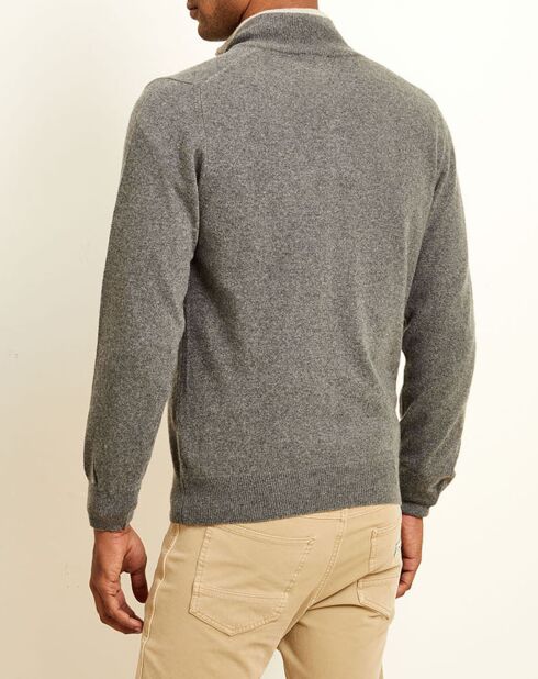 Pull 100% Cachemire col camionneur gris foncé/sable