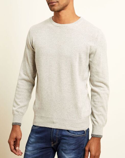 Pull 100% Cachemire col rond gris clair/gris foncé