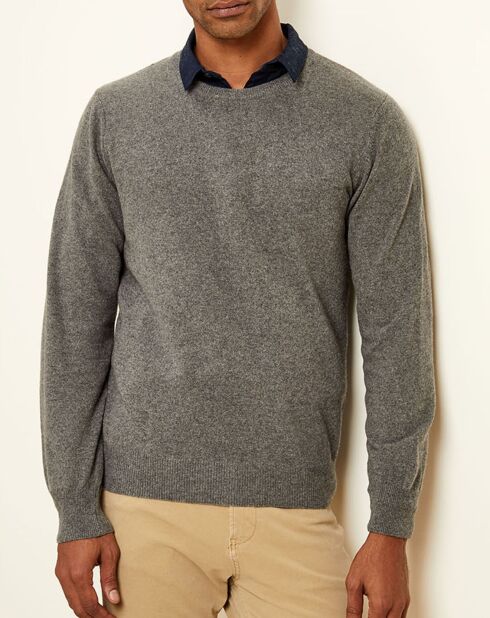 Pull 100% Cachemire col rond gris foncé