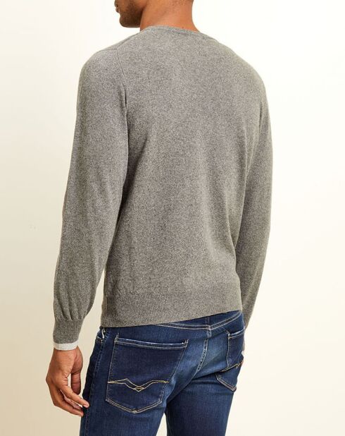 Pull 100% Cachemire col rond gris foncé/gris clair