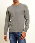 Pull 100% Cachemire col rond gris foncé/gris clair