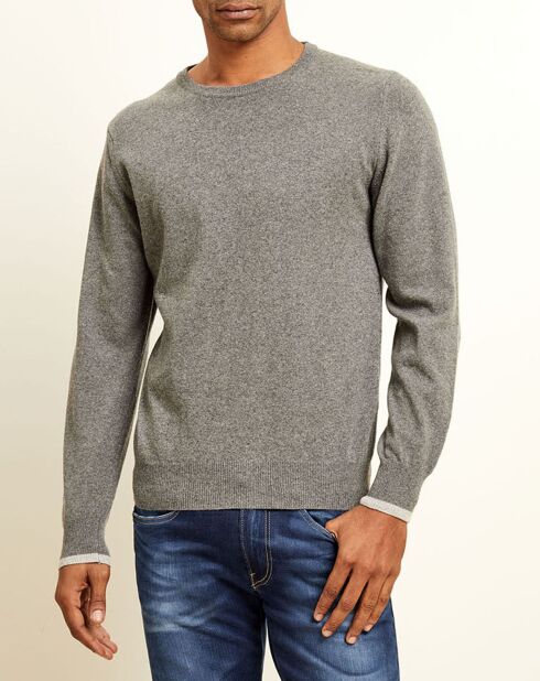 Pull 100% Cachemire col rond gris foncé/gris clair