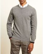 Pull 100% Cachemire col rond gris foncé/noir