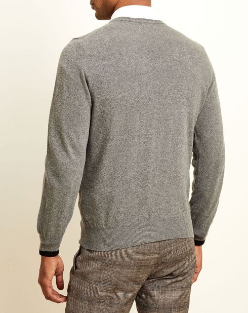 Pull 100% Cachemire col rond gris foncé/noir