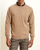 Pull 100% Cachemire col rond marron beige