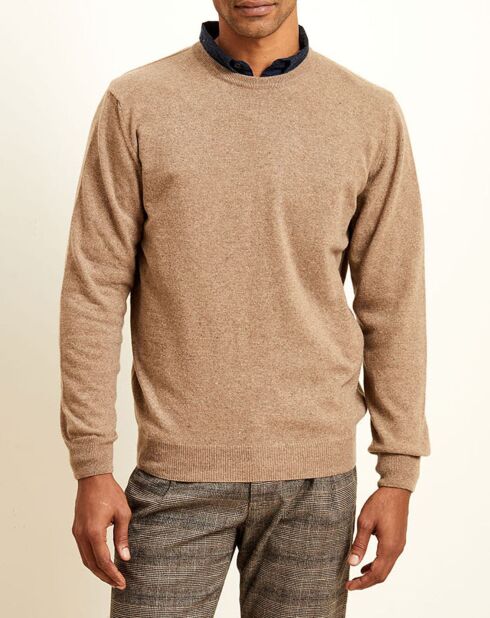 Pull 100% Cachemire col rond marron beige