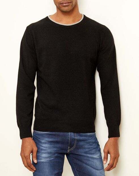 Pull 100% Cachemire col rond noir/gris