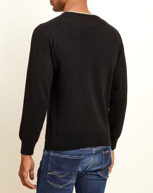 Pull 100% Cachemire col rond noir/gris