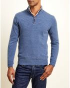 Pull 100% Cachemire col camionneur Bombay bleu denim/bleu marine