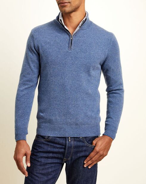 Pull 100% Cachemire col camionneur Bombay bleu denim/bleu marine