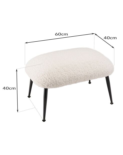 Tabouret cosy tissu bouclette Albane blanc - 60x40x40 cm