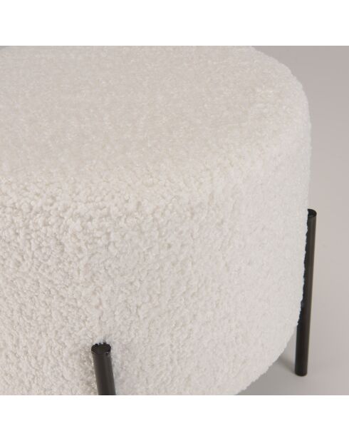 Tabouret rond tissu bouclette Albane blanc - 40x40 cm