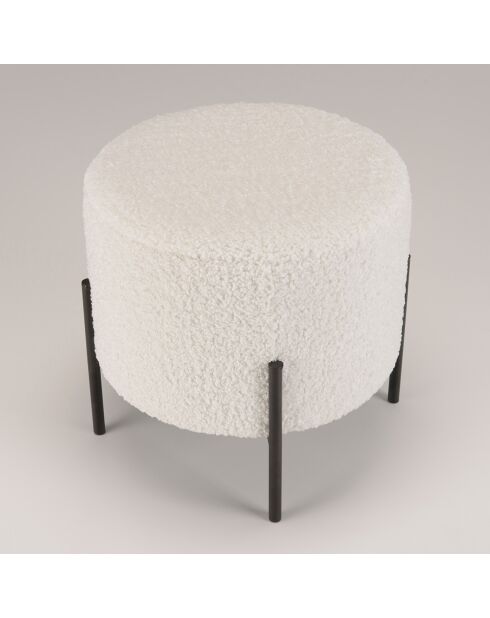 Tabouret rond tissu bouclette Albane blanc - 40x40 cm