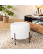 Tabouret rond tissu bouclette Albane blanc - 40x40 cm