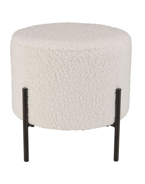 Tabouret rond tissu bouclette Albane blanc - 40x40 cm