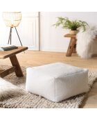 Pouf carré tissu bouclette Albane blanc - 53x53 cm