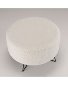 Pouf rond tissu bouclette pieds croisés Albane blanc - 55x55x35 cm