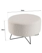 Pouf rond tissu bouclette pieds croisés Albane blanc - 55x55x35 cm