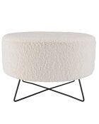 Pouf rond tissu bouclette pieds croisés Albane blanc - 55x55x35 cm