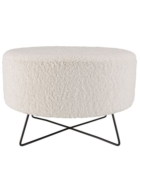 Pouf rond tissu bouclette pieds croisés Albane blanc - 55x55x35 cm