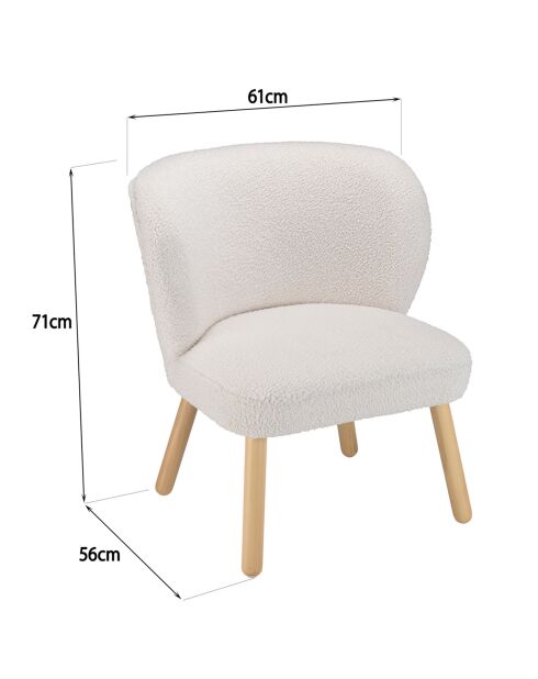 Fauteuil en tissu bouclette Albane blanc - 61x58x68 cm