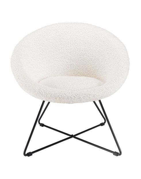 Fauteuil bouclette pieds croisés Albane blanc - 72x64x69 cm