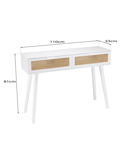 Console cannage rotin Sandro blanche - 110x33x81 cm