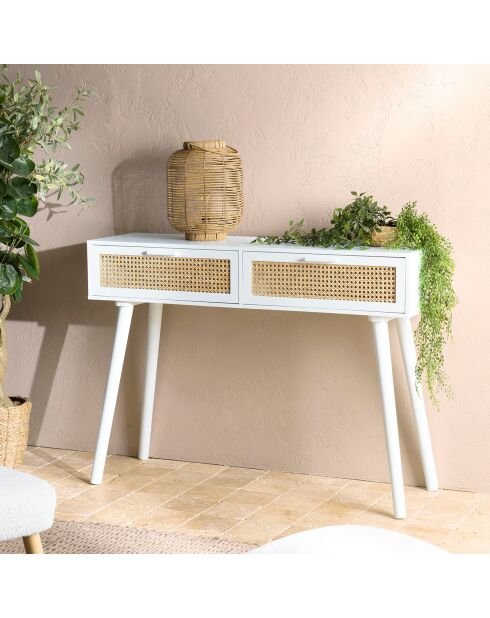 Console cannage rotin Sandro blanche - 110x33x81 cm