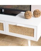 Meuble TV cannage rotin Sandro blanc - 120x40x39.5 cm