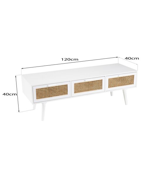 Meuble TV cannage rotin Sandro blanc - 120x40x39.5 cm