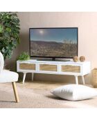 Meuble TV cannage rotin Sandro blanc - 120x40x39.5 cm