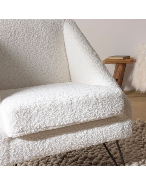 Fauteuil tissu bouclette pieds épingles Albane blanc - 62x64x76 cm