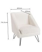 Fauteuil tissu bouclette pieds épingles Albane blanc - 62x64x76 cm