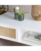 Table basse cannage rotin Sandro blanche - 100x60x40 cm