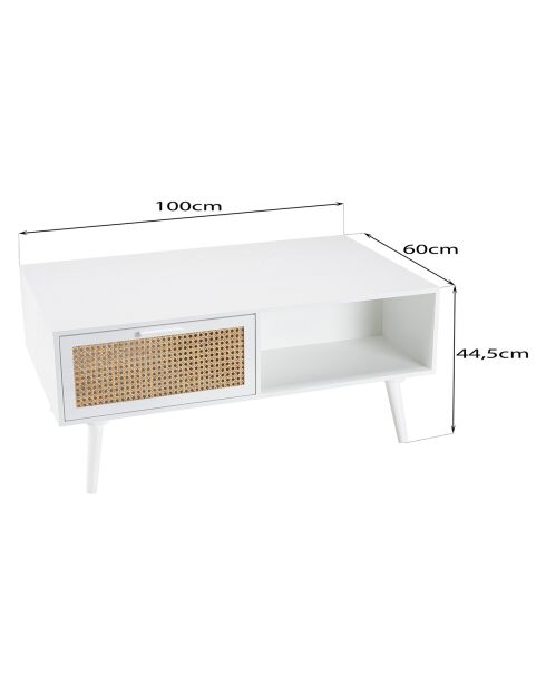 Table basse cannage rotin Sandro blanche - 100x60x40 cm