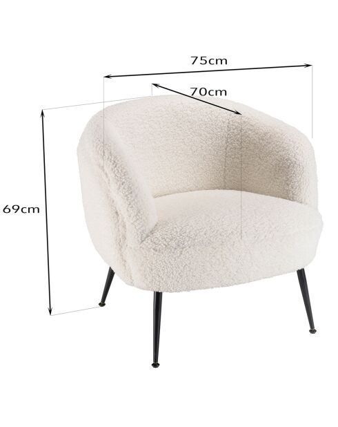 Fauteuil cosy tissu bouclette Albane blanc - 76x70x69 cm