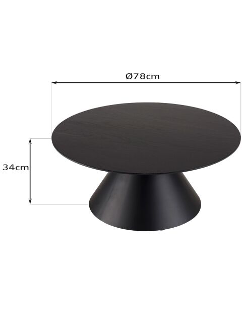 Table basse ronde pied conique métal Daly noire - 78x78 cm