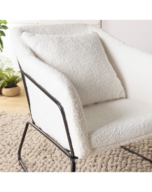 Fauteuil bouclette pieds évasés Albane blanc - 76x78x79 cm