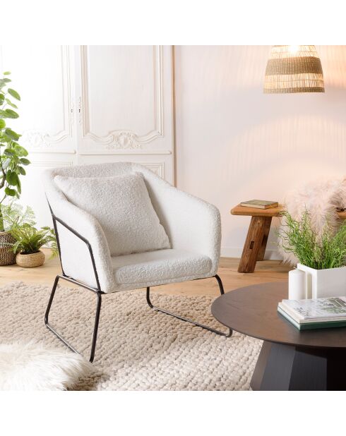 Fauteuil bouclette pieds évasés Albane blanc - 76x78x79 cm