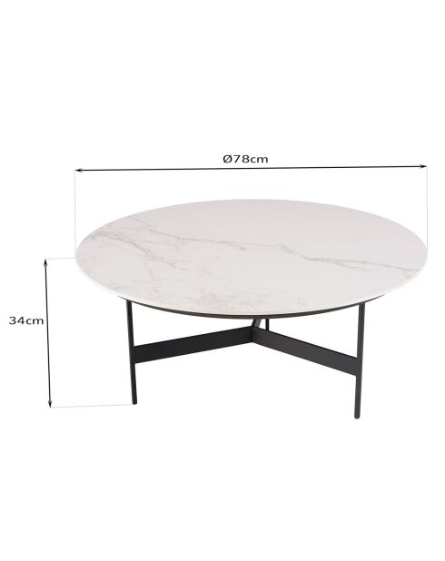 Table basse ronde plateau effet marbre Daly noir/blanc - 78x78 cm