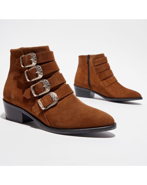 Bottines en Velours de Cuir Cathia cigare