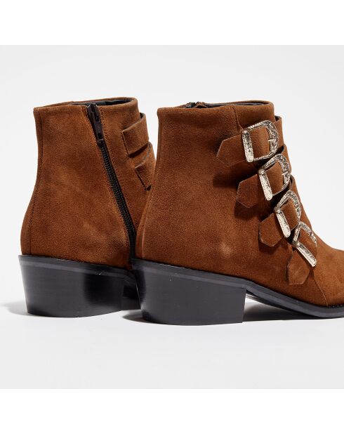 Bottines en Velours de Cuir Cathia cigare