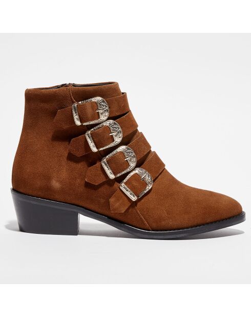 Bottines en Velours de Cuir Cathia cigare