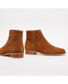 Bottines en Velours de Cuir Alexanne cognac