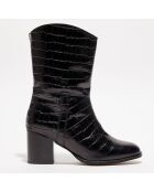 Bottines en Cuir croco Goldy noires - Talon 5 cm