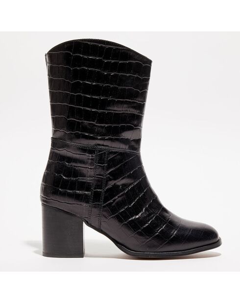 Bottines en Cuir croco Goldy noires - Talon 5 cm